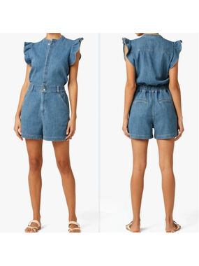 Joe's Jeans Blue Denim The Emilia Romper M Jean Shorts One Piece Jumpsuit